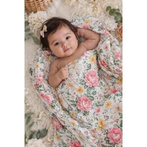 New Gauzy Soft Bamboo Muslin Botanical Floral Baby Swaddle Blanket